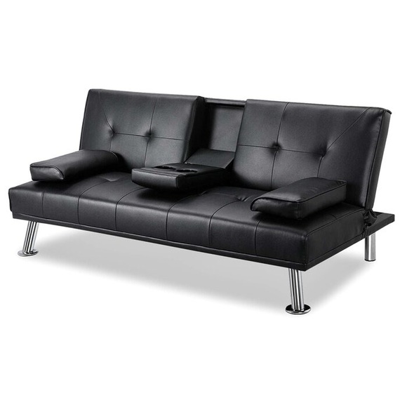 Leather Couch with Conversion feature BLACK - Picture 1 of 3